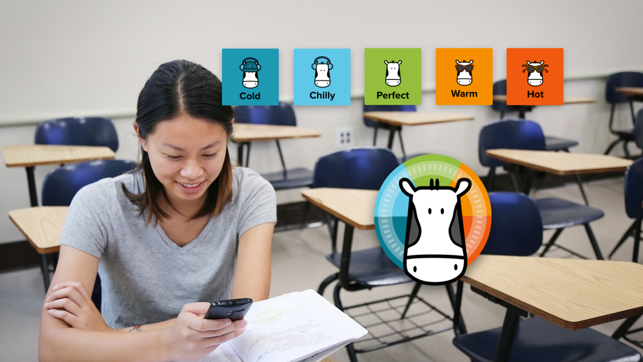A student using TherMOOstat in a classroom